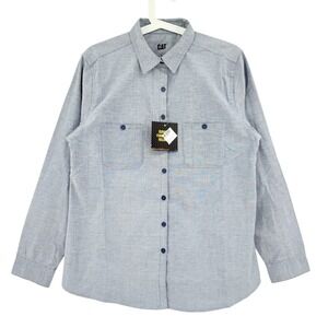 Caterpillar CAT Women's Oxford Blue Long Sleeve Button Down Shirt Size Large NWT